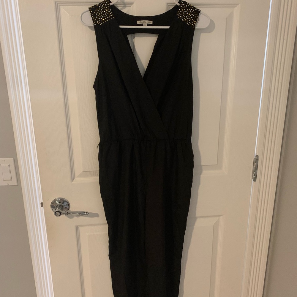 Jumpsuit with metal beads on shoulders and back